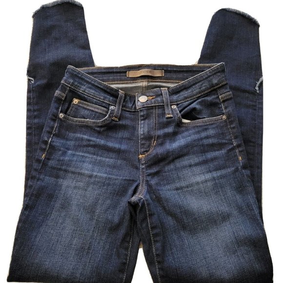 Joe's Flawless The Icon Mid Rise Skinny Ankle Jeans Waist 24 Dark Wash Fringe - Picture 5 of 9